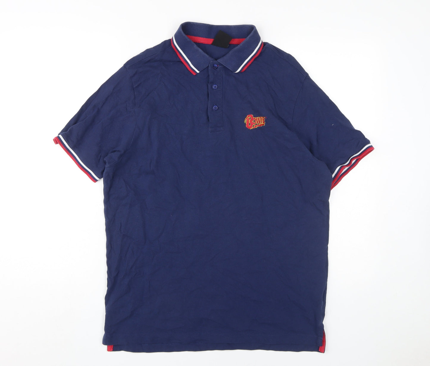 Bowie Men's Blue Polo, Size L, Music Theme, Casual Wear