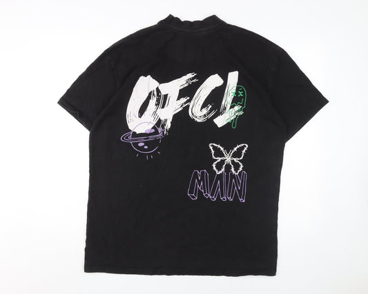 boohooMAN Men's Black Graphic T-Shirt Medium
