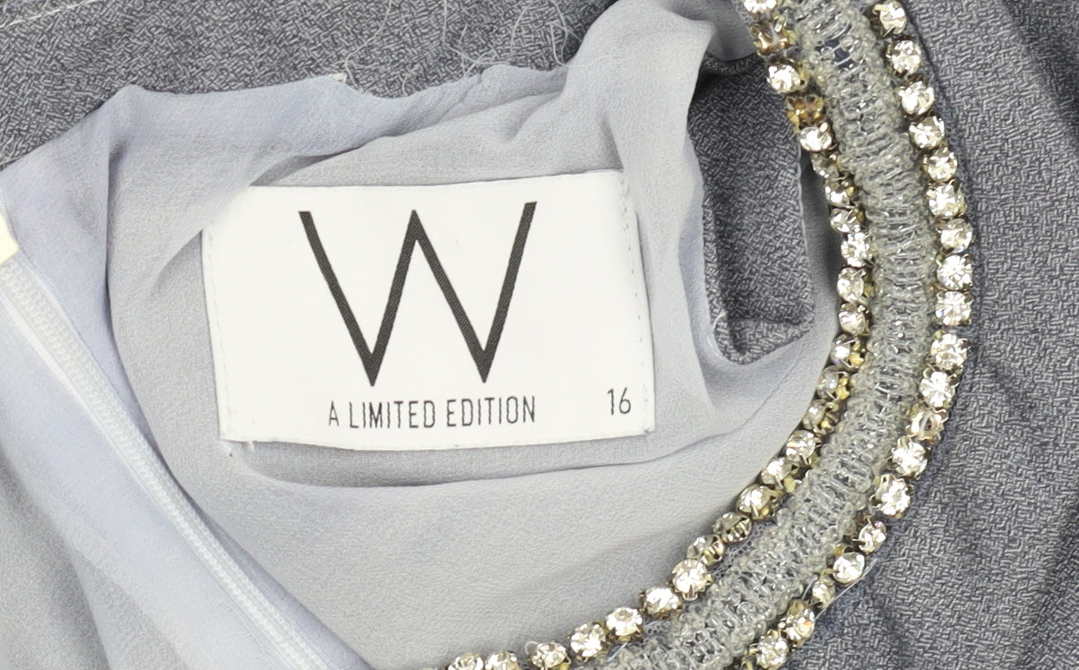 Wallis Women's Grey Sheath Dress - Size 16, Beaded, Formal