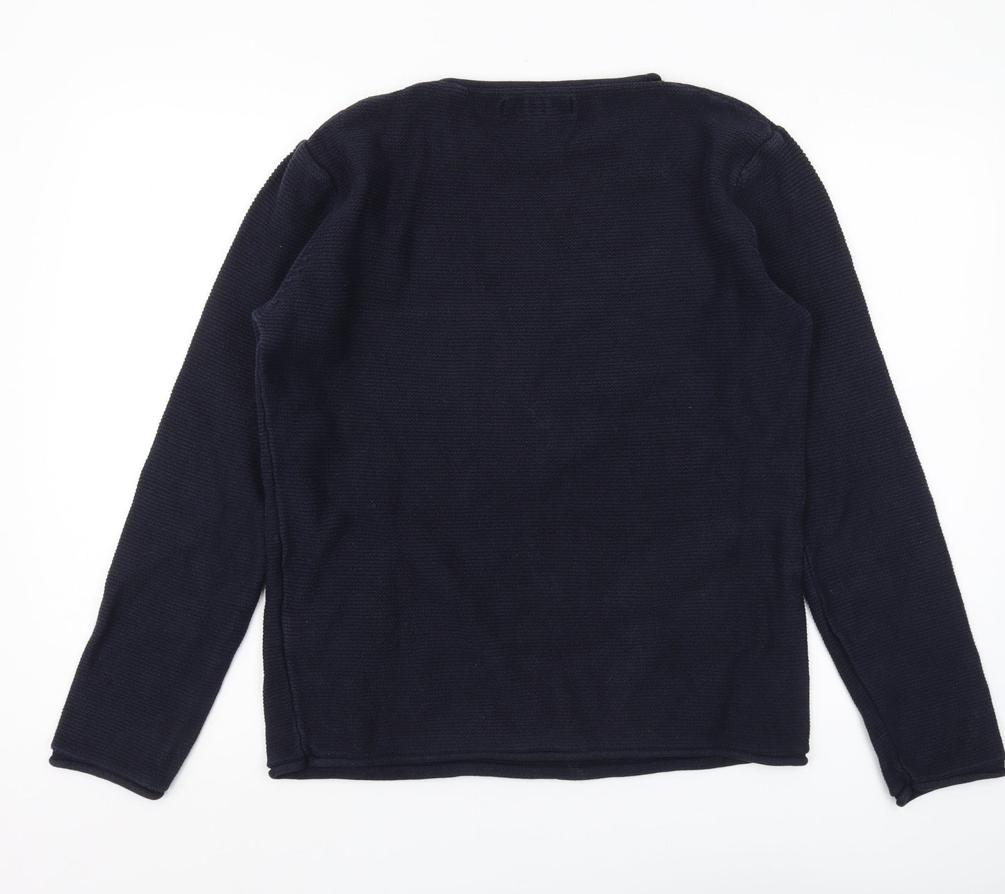 Solid Men's Blue Cotton Blend Pullover Jumper L