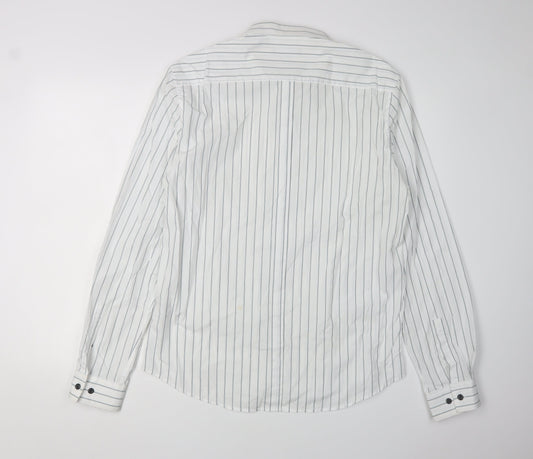 DKNY Men's White Striped Button-Up Shirt L