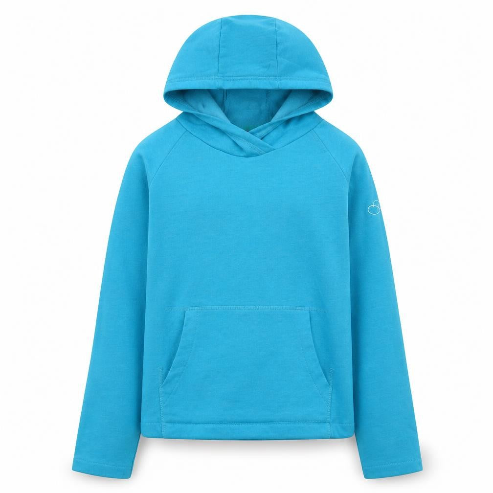 Front view of Dare 2b girls’ blue hoodie, 11-12 years, hooded jersey
