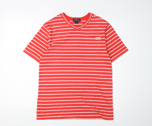 Polo Ralph Lauren Unisex Red Striped Tee - L, V-Neck Casual
