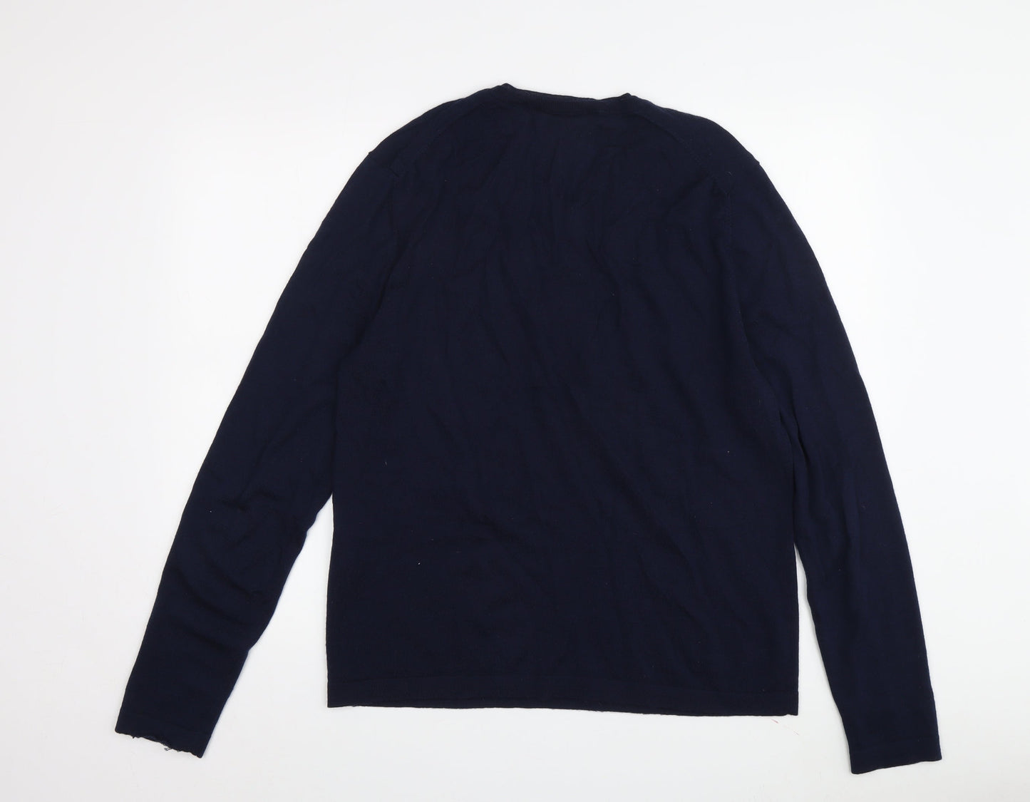 DKNY Men's Blue XL Merino Wool V-Neck Pullover Jumper