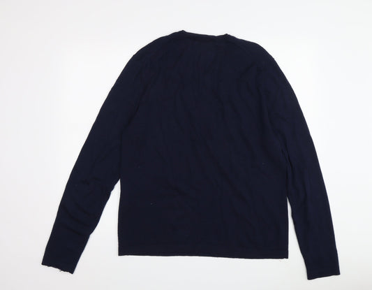 DKNY Men's Blue XL Merino Wool V-Neck Pullover Jumper