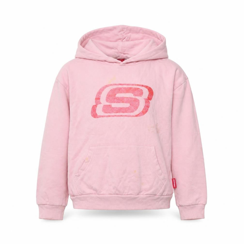 Front view of Skechers girls’ pink pullover hoodie - 10-11 years