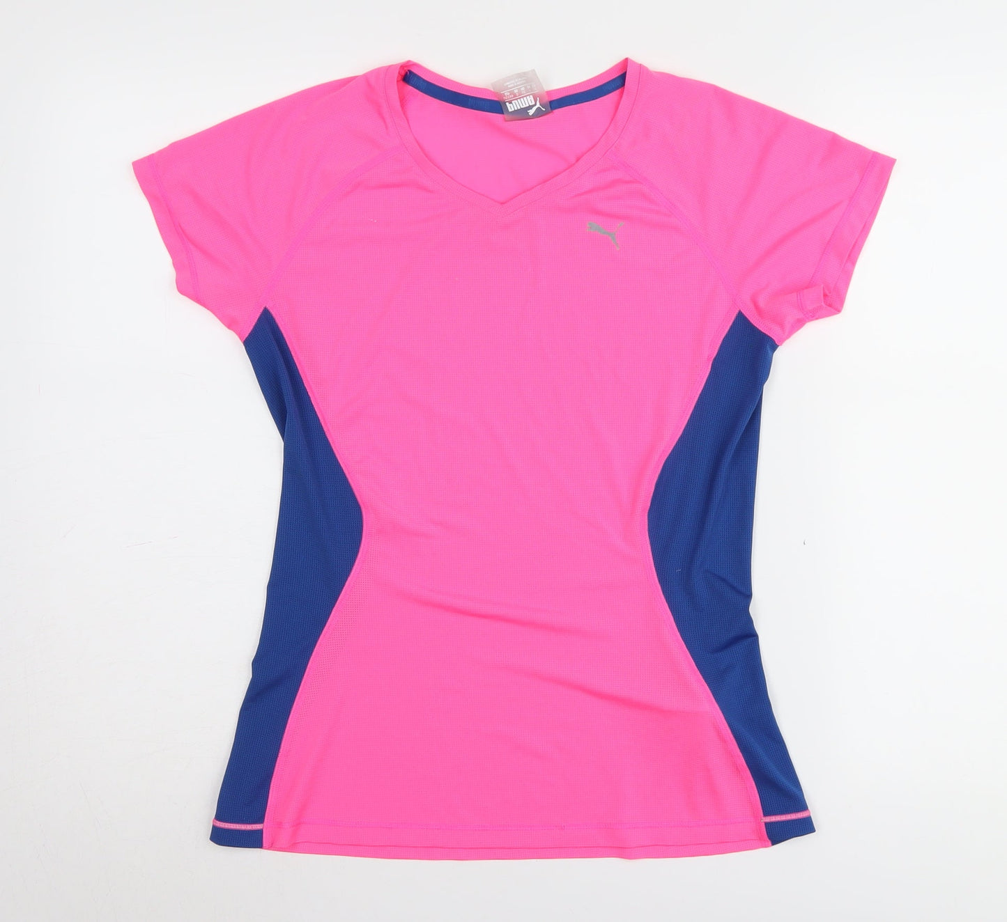 Puma Women's Pink Blue V-Neck Active T-Shirt - Size 10