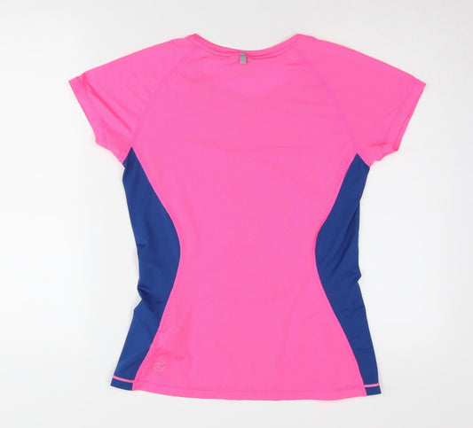 Puma Women's Pink Blue V-Neck Active T-Shirt - Size 10