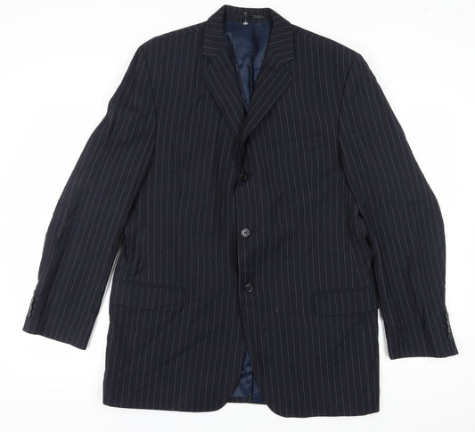 Daniel Hechter Men's Blue Wool Blazer, Size 44L, Classic Stripe