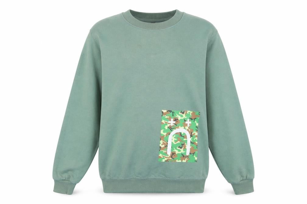 Front view of Little White Lies Green Camouflage Sweatshirt XS