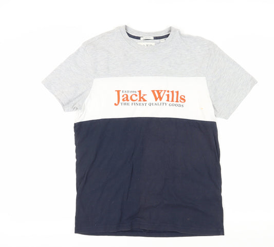 Jack Wills Men's M Grey Colourblock T-Shirt - Classic