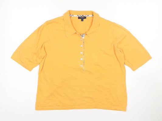 Burberry Women’s Orange Polo Shirt, L – Classic Style