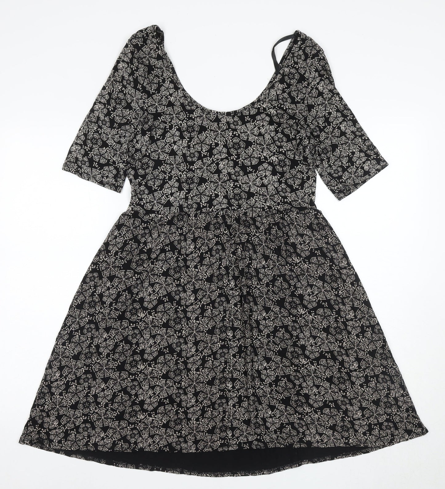 Oasis Women's Black Floral A-Line Dress M