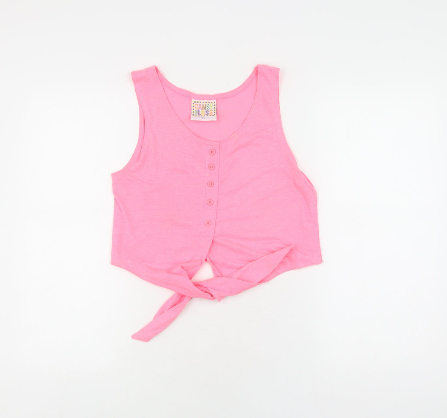 Candy Floss Girls Pink Cropped Tank Top, XS, Button Details