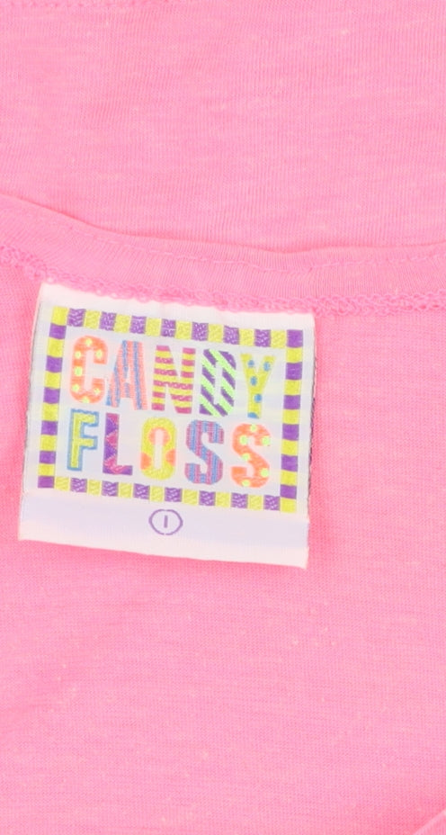 Candy Floss Girls Pink Cropped Tank Top, XS, Button Details