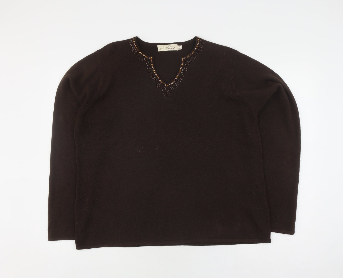 Style by EWM Women's Brown V-Neck Jumper Size 22/24