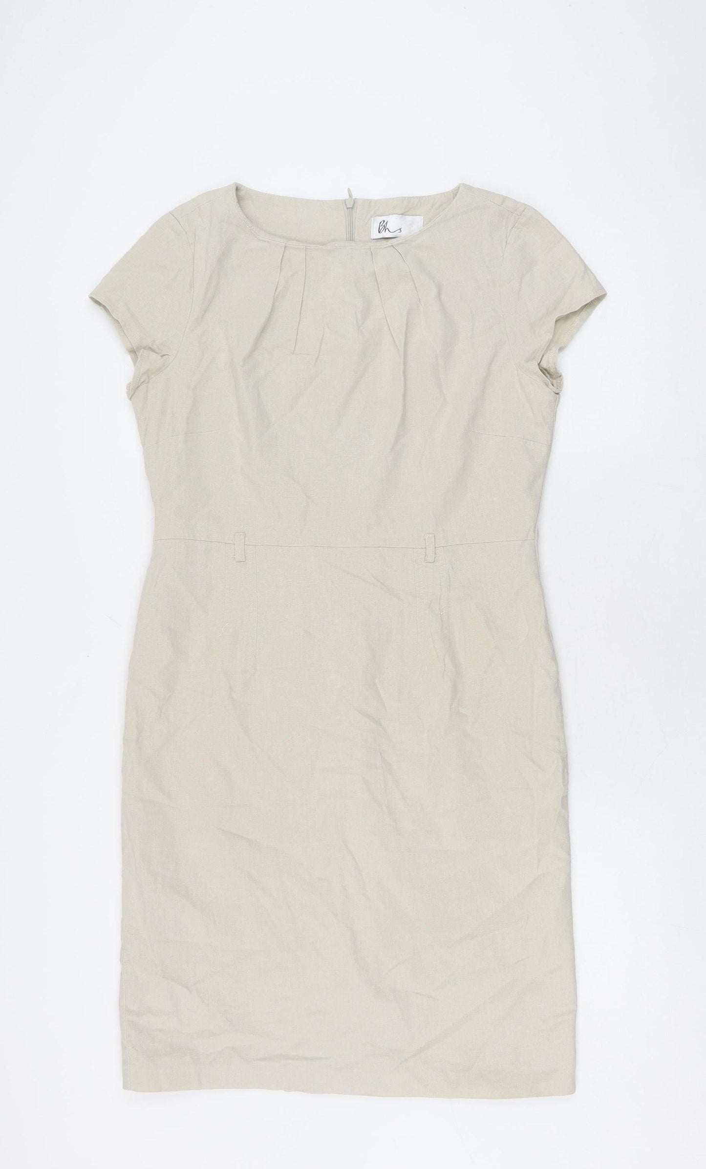BHS Women's Beige Shift Dress - Size 12, Casual Spring