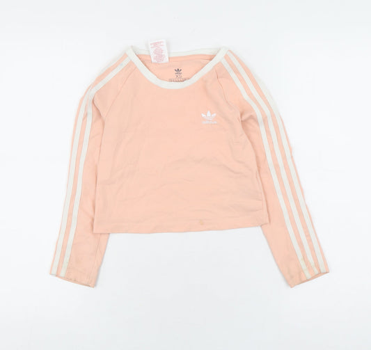 Adidas Girls Pink Cropped T-Shirt, Long Sleeve, Size 7-8