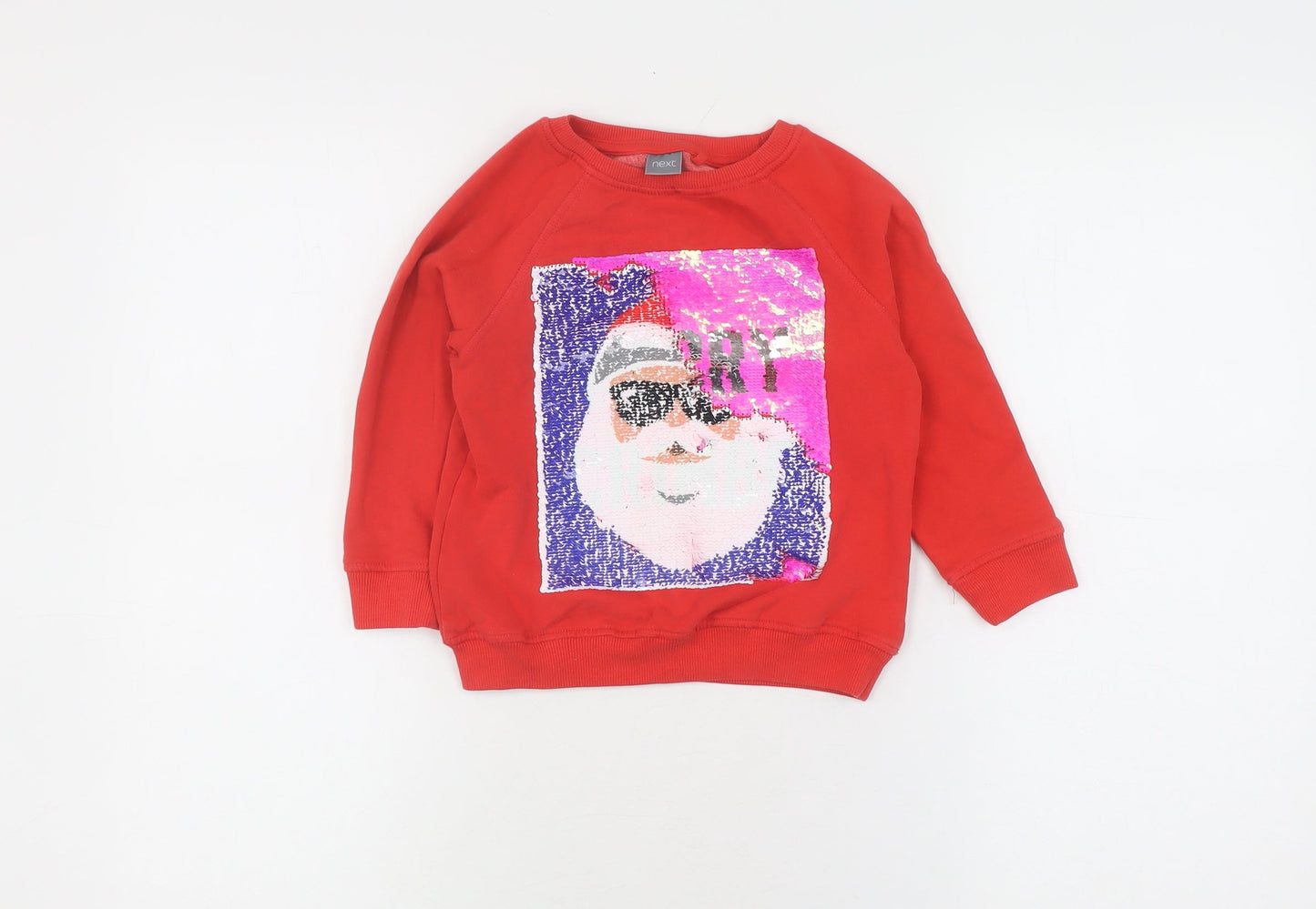 Next Girls Red Christmas Sequin Pullover Jumper 5 Years