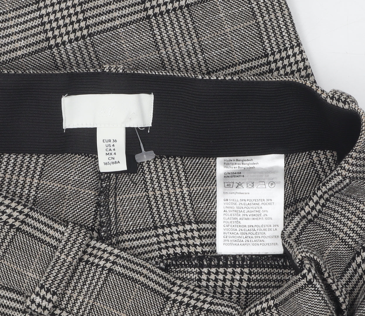 H&M Women's Grey Cropped Trousers Size 8 Plaid