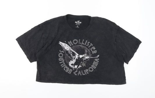 Hollister Women’s Black Cropped T-Shirt, Size S, Casual