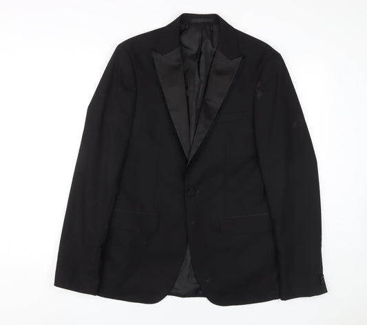 Moss London Men's Black Skinny Fit Tuxedo Jacket 38 Long