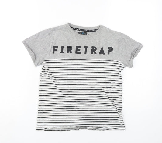 Firetrap Boys Grey Striped T-Shirt, 11-12 Years, Casual Crew Neck