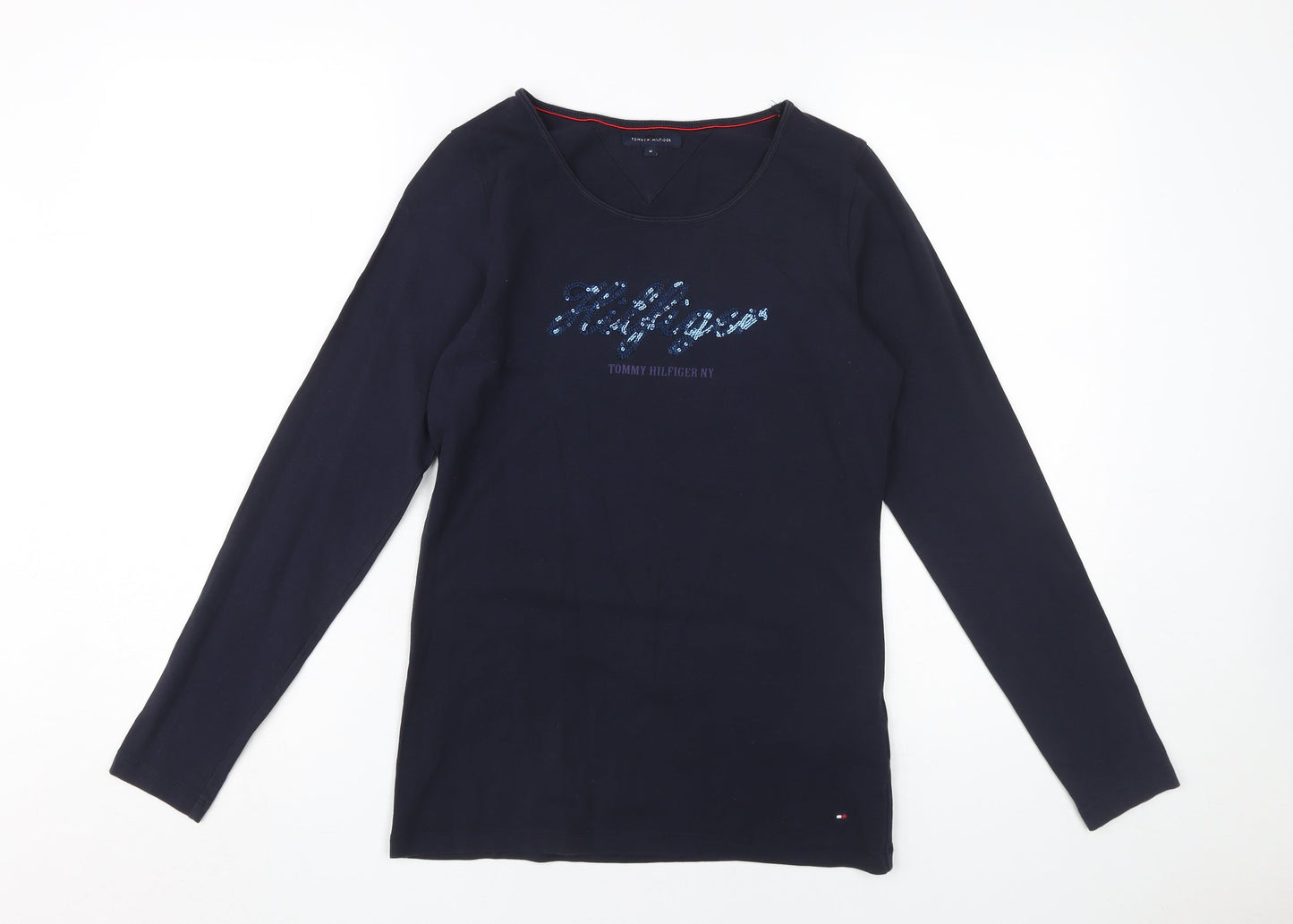 Tommy Hilfiger Women's Black Long Sleeve Sequin T-Shirt, M