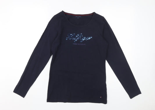Tommy Hilfiger Women's Black Long Sleeve Sequin T-Shirt, M