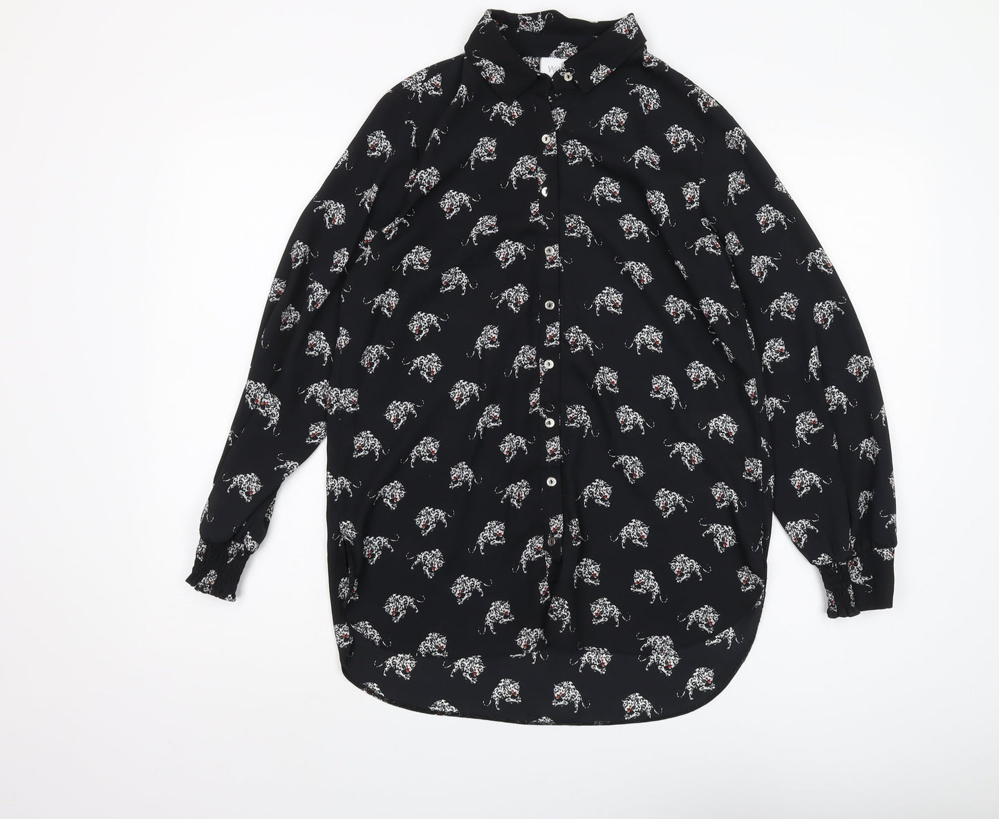 Wallis Women's Black Animal Print Button-Up Shirt
