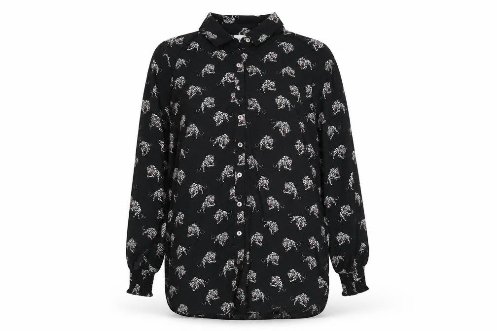 Wallis Women's Black Animal Print Button-Up Shirt