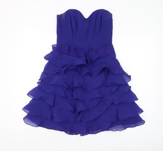 Karen Millen Women's Blue Ruffle Strapless Dress Size 10
