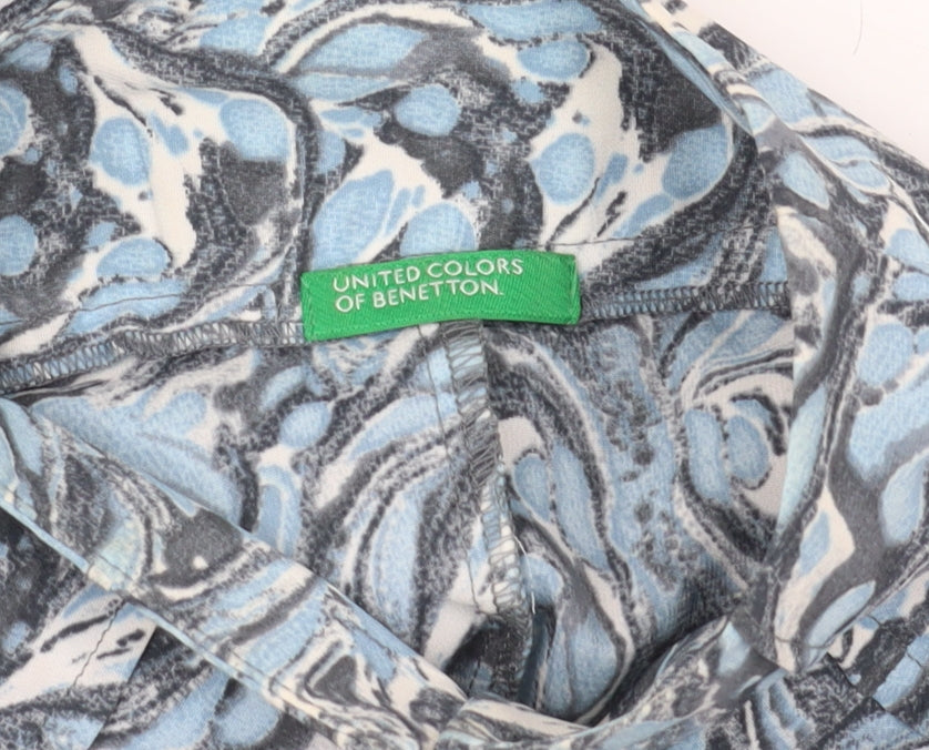 Benetton Women's Blue Geometric Long Sleeve Blouse