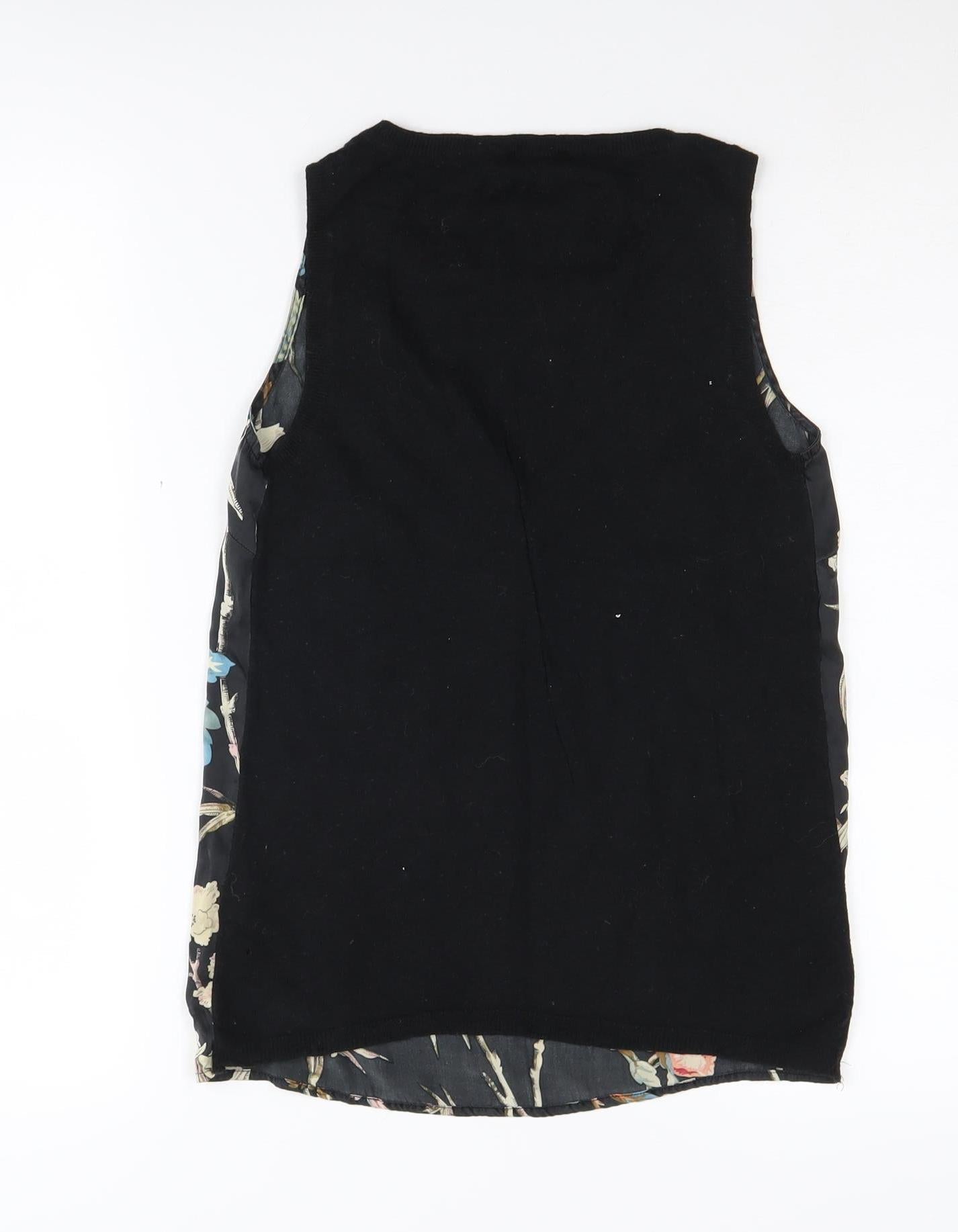 Monsoon Women's Black Floral Silk Tank Top Size 8