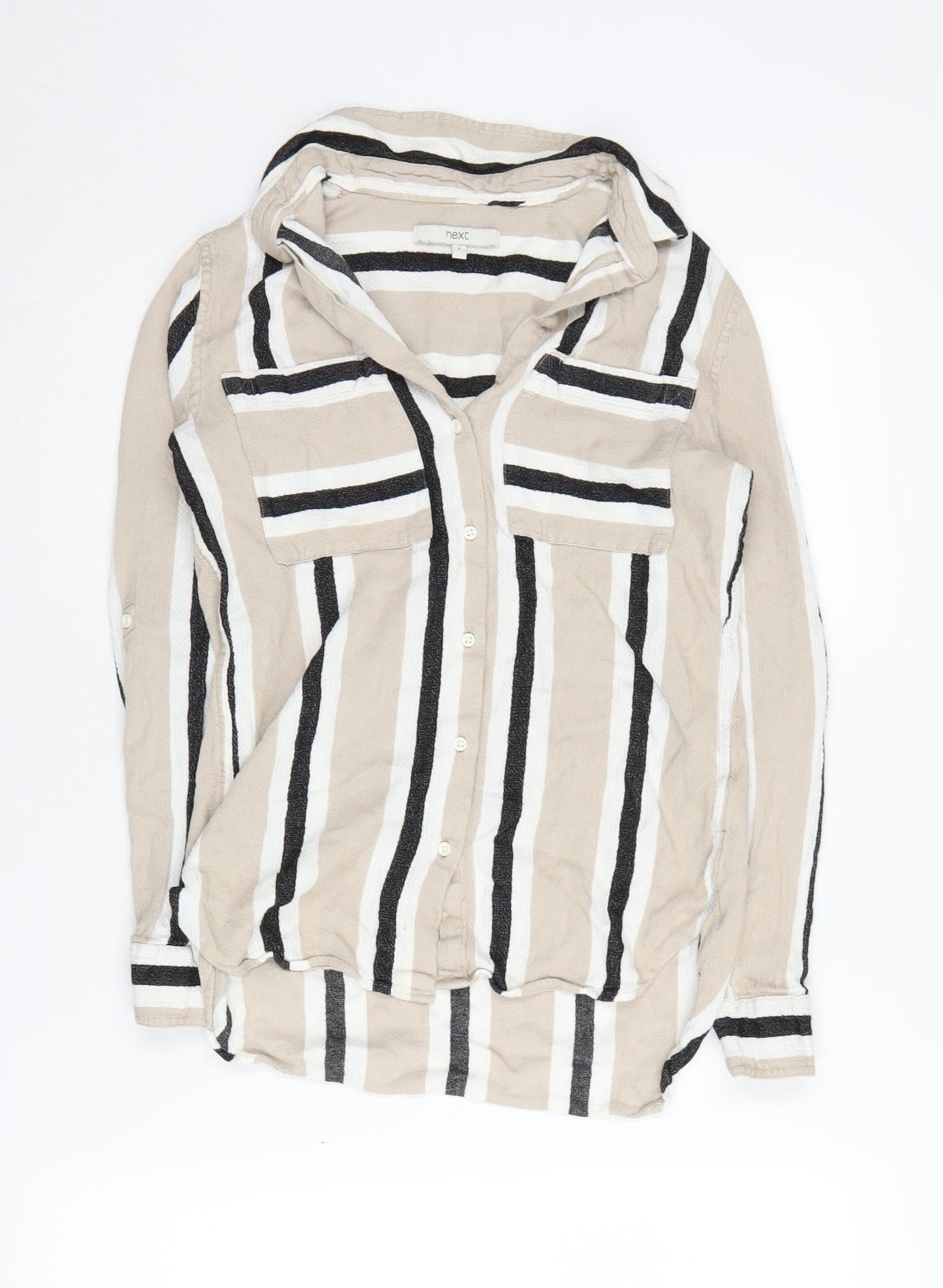 Next Women's Beige Striped Button-Up Shirt, Size 6