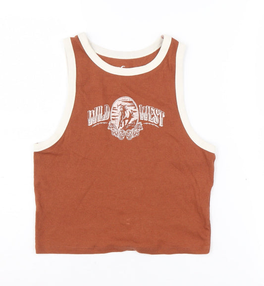 Hollister Women's Brown Ringer Tank Top, L, Western Style