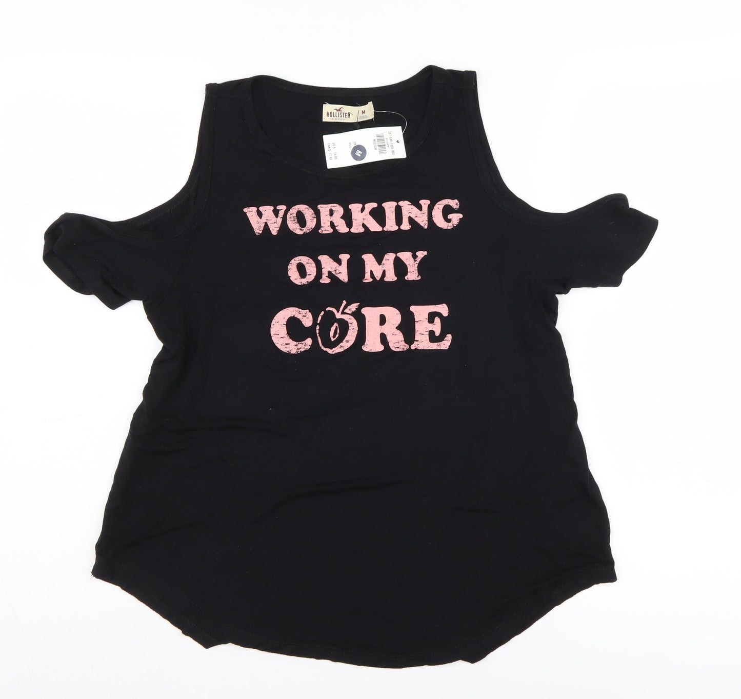 Hollister Women's Black Cold Shoulder T-Shirt Size 14