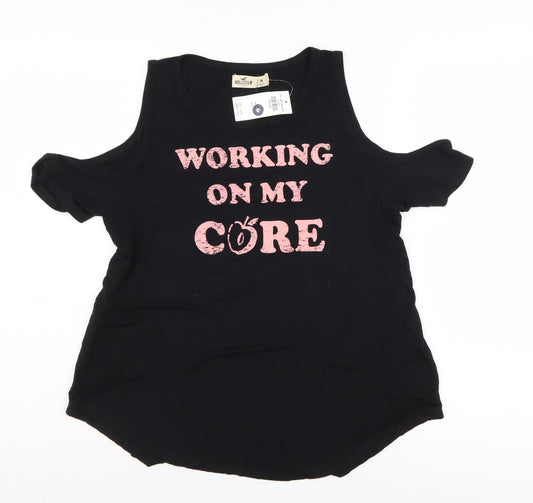 Hollister Women's Black Cold Shoulder T-Shirt Size 14