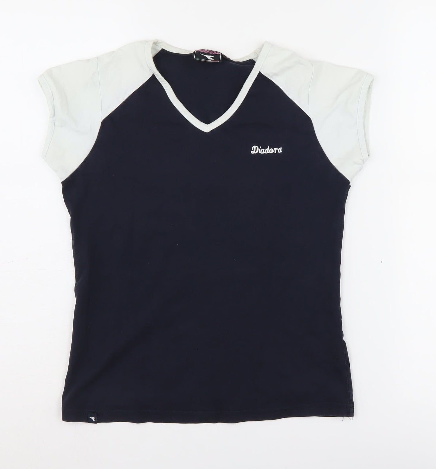 Diadora Women's Black/White T-Shirt, Size 8, V-Neck, Raglan Sleeve