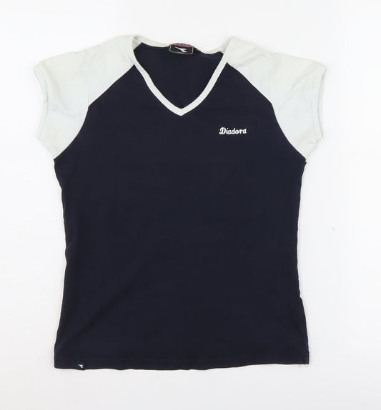 Diadora Women's Black/White T-Shirt, Size 8, V-Neck, Raglan Sleeve