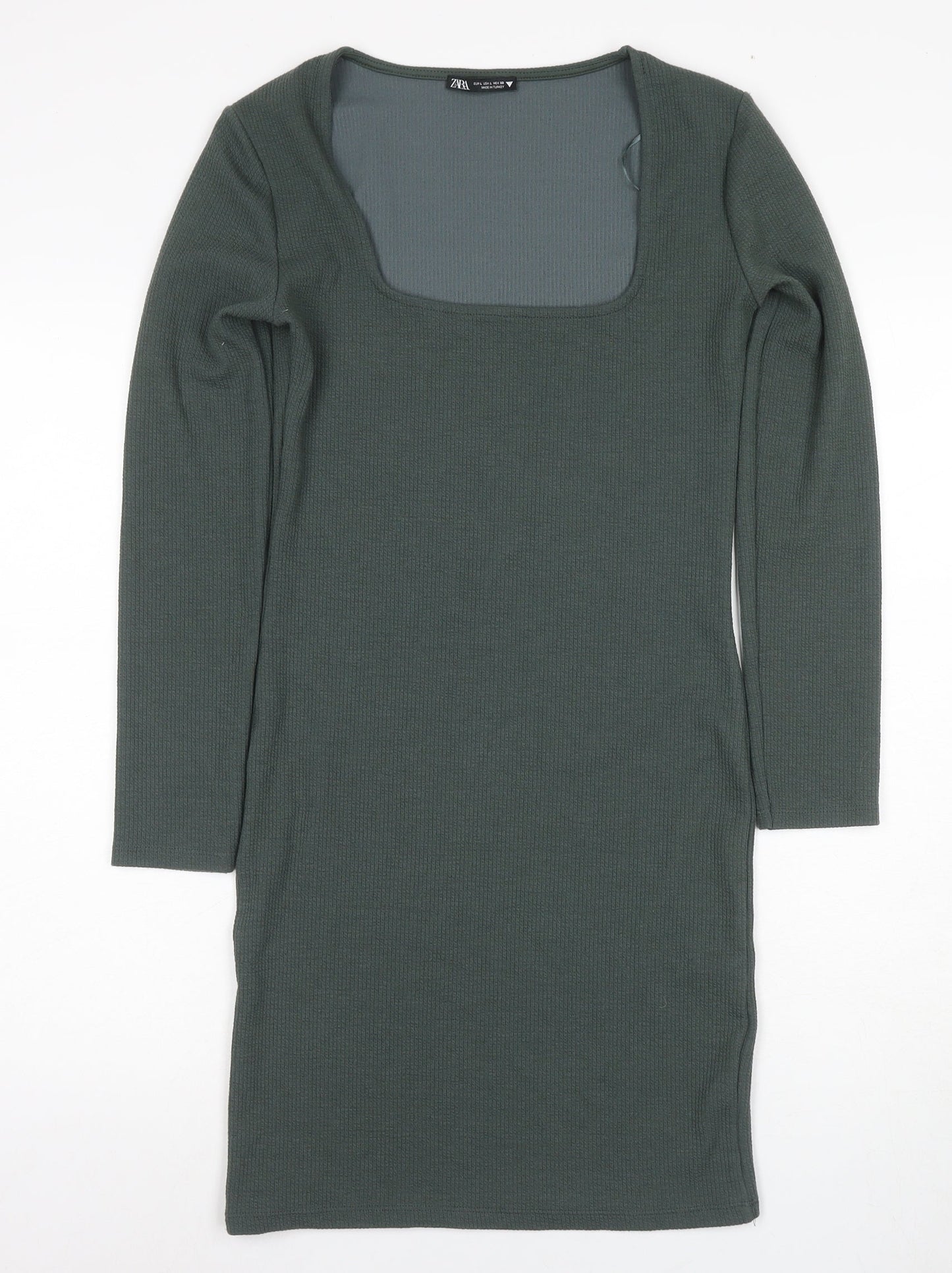 Zara Women's Green Bodycon Dress - Size L