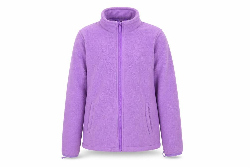 Front view of Mountain Warehouse girls’ purple fleece jacket 11-12 years