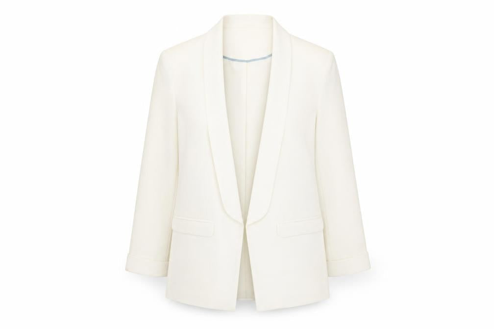 Front view of Miss Selfridge Women's White Tuxedo Blazer, size 10