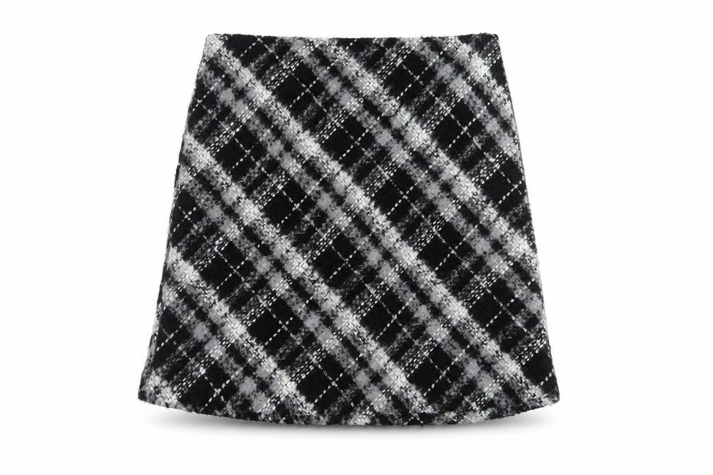 Marks and Spencer Women's Black A-Line Check Skirt Size 10