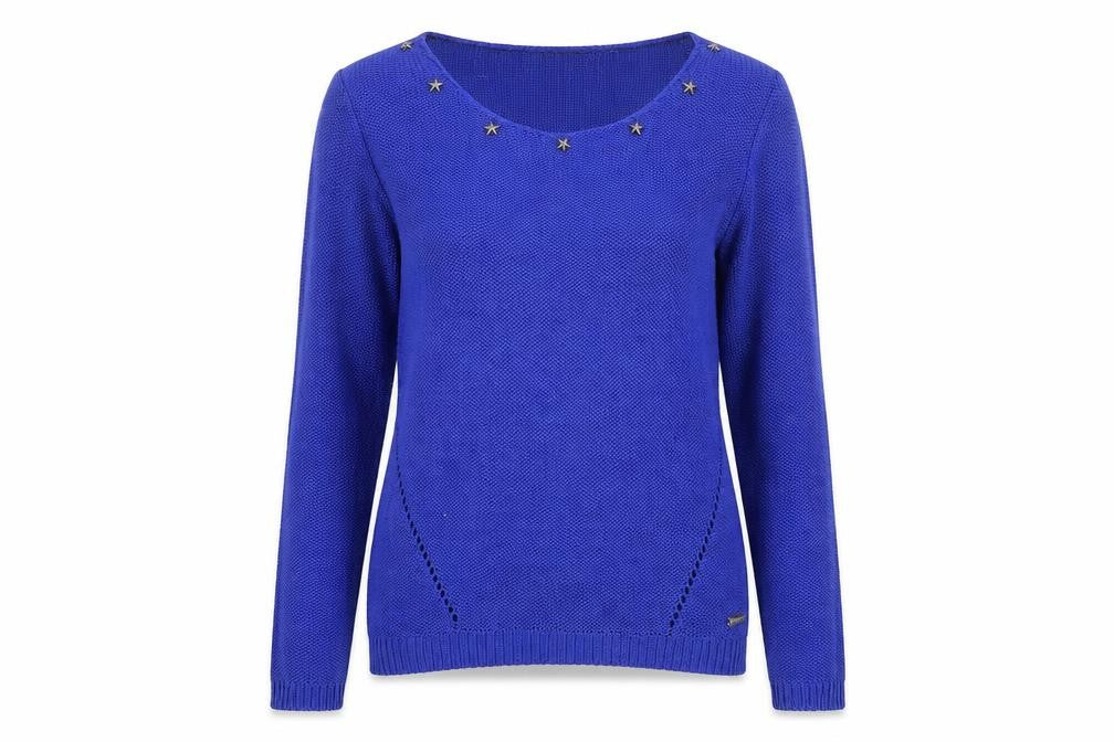 Front view of Guess Women's Blue XS Pullover Acrylic Jumper