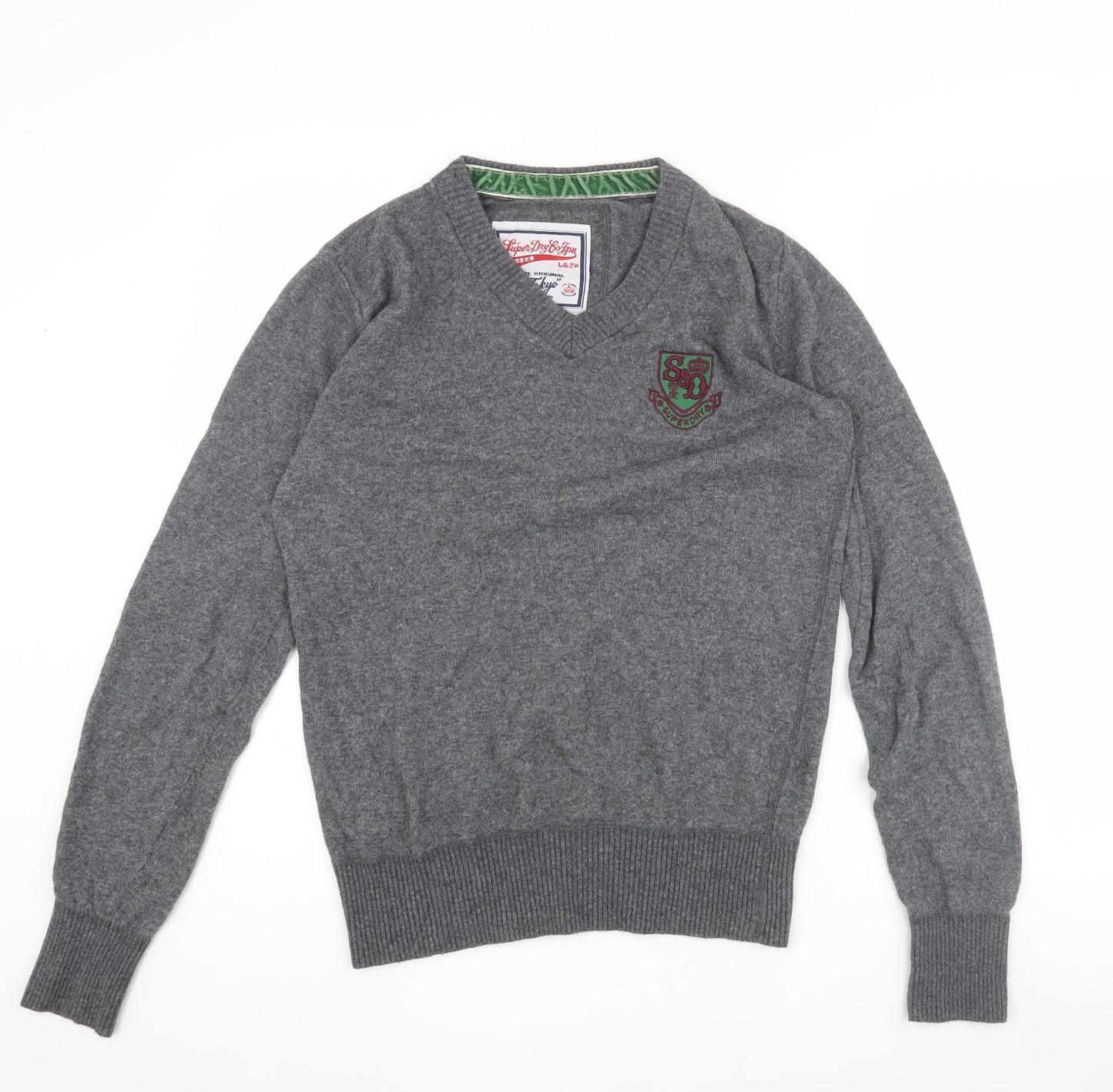 Superdry Men's Grey V-Neck Pullover Jumper, Size S