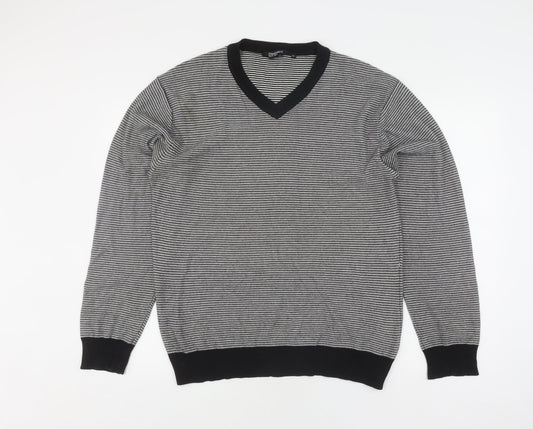 Dissident Men's M Striped V-Neck Cotton Jumper