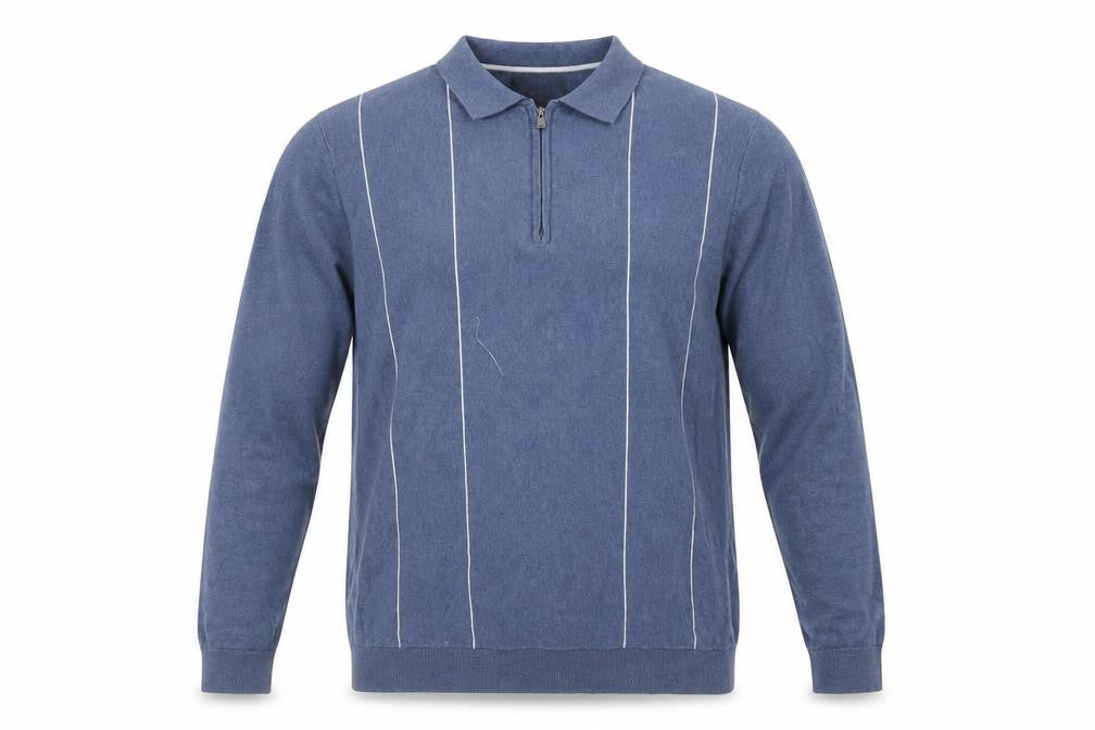 Marks and Spencer Men's Blue Striped Full Zip Jumper L