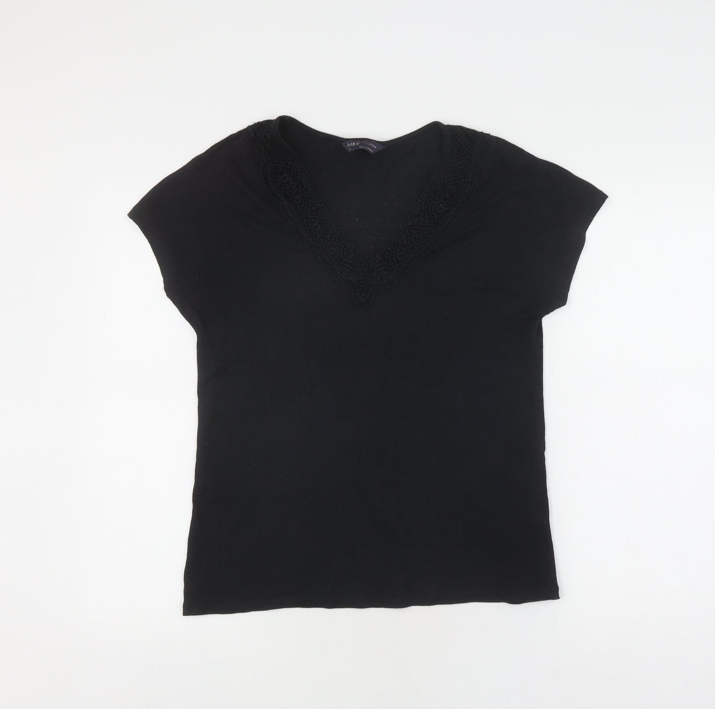 Marks and Spencer Women's Black V-Neck T-Shirt, Size 8