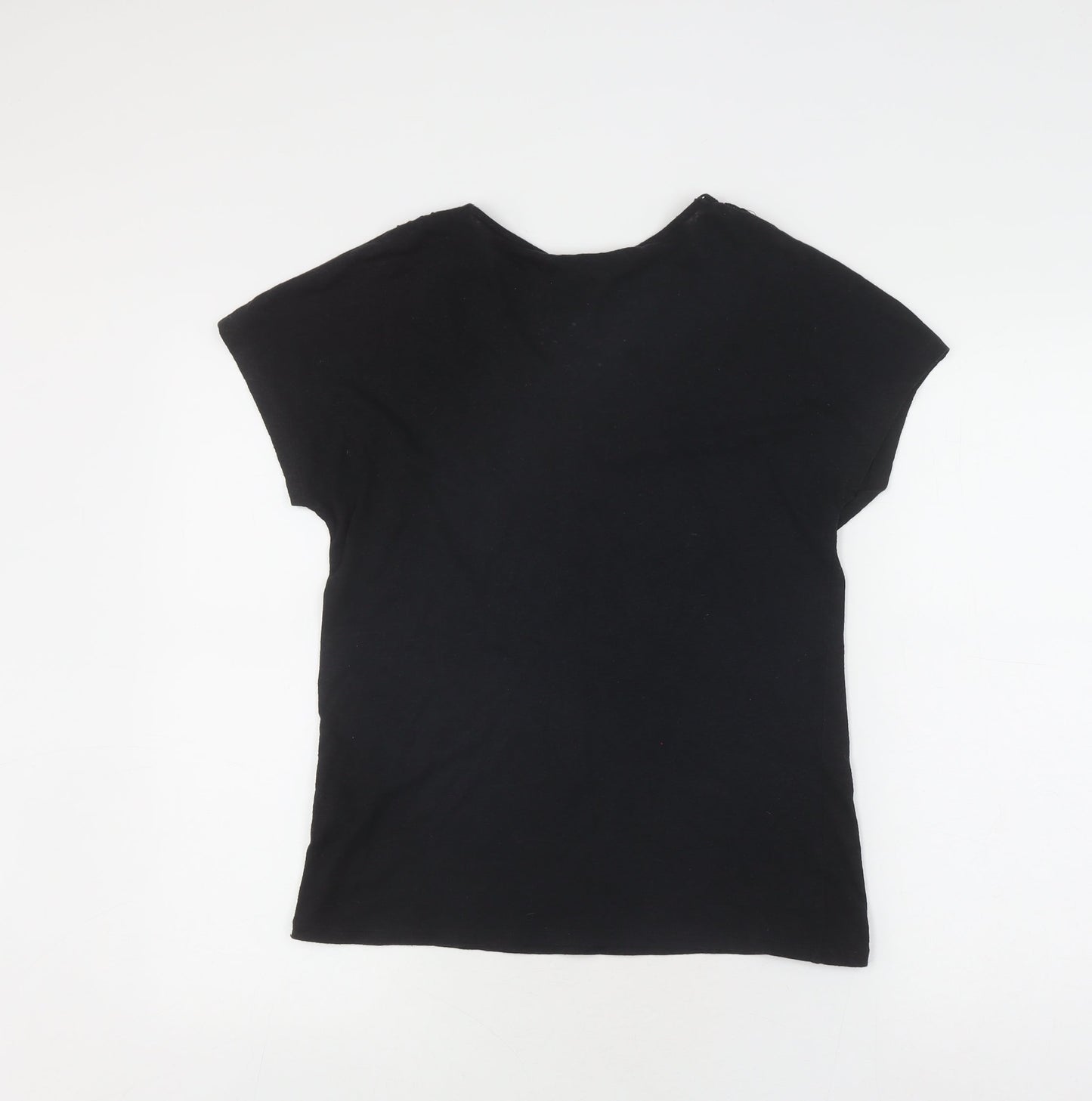 Marks and Spencer Women's Black V-Neck T-Shirt, Size 8